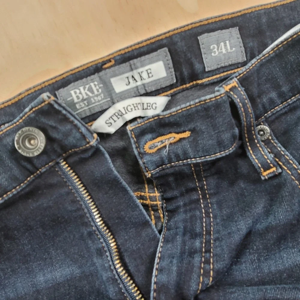 BKE Jake Straight Leg Jeans Mens 34x33.5 Dark Wash Excellent Stretch